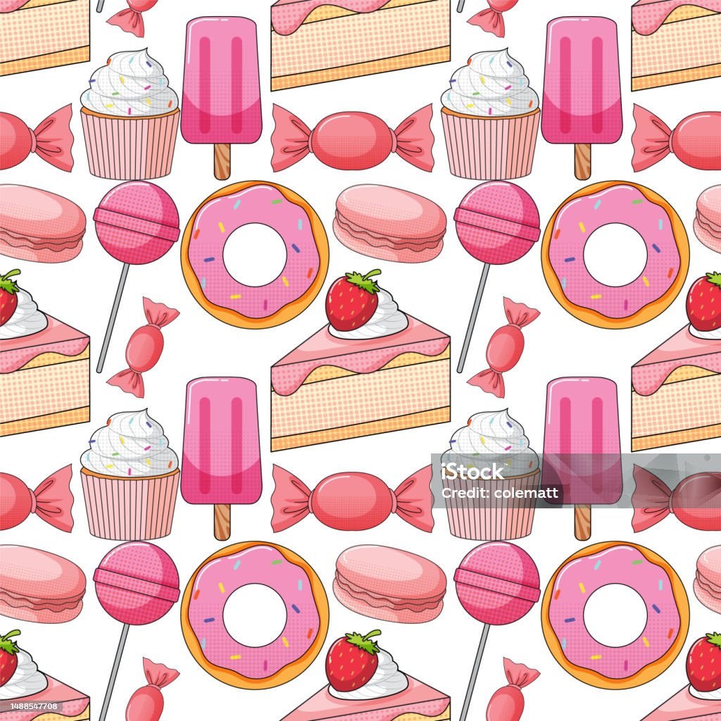 Pink Sweet Pattern Pink Sweet Food Seamless Pattern Stock Illustration - Download Image ...