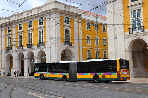 Public transportation bus line in Lisbon, Portugal. Lisbon is the 11th-most populous urban area in the EU (2.8 million people).