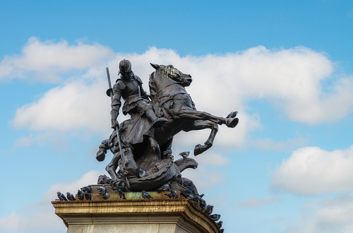 statue of St George and the dragon at Old Eldon Square in Newcastle-upon-Tyne, England.