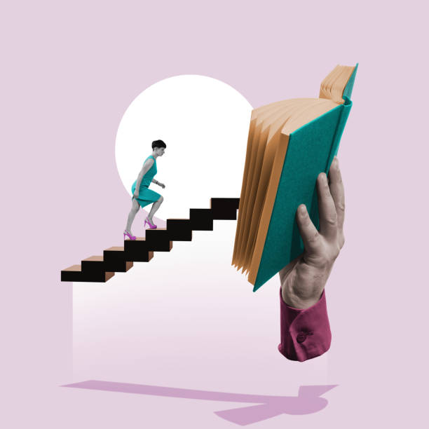Woman reading novel while sitting on vintage stone steps