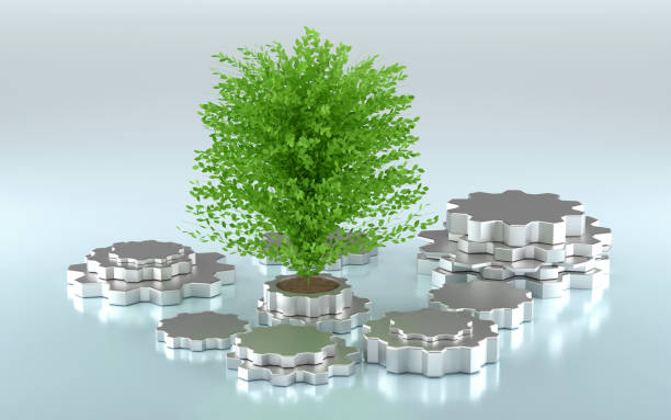 istock Plant growing inside the flower pot shaped cogwheel 1488554705