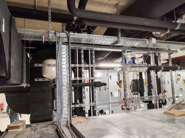 istock Heating, ventilation, electrical and control area in the basement of a building 1488555601