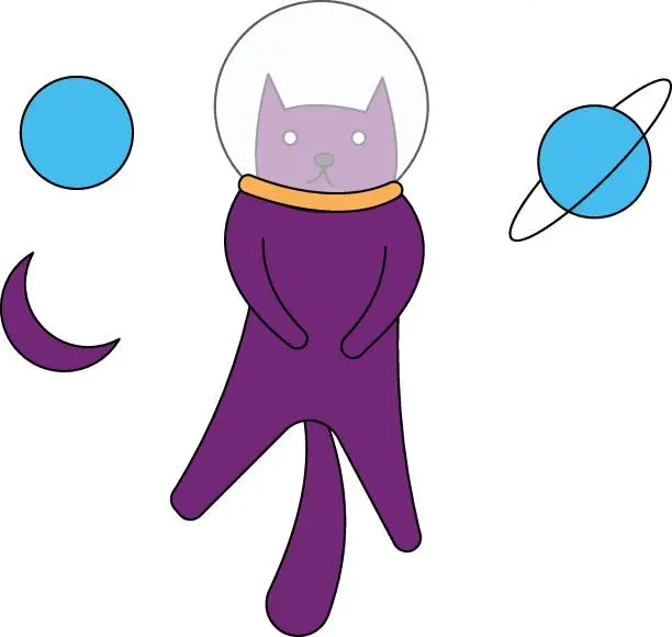 Vector illustration of The cat is standing in space.