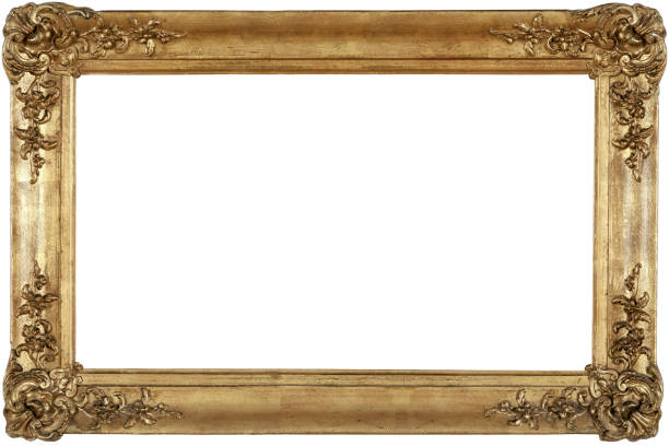 istock Empty gold ornate picture frame with white background 1488560400