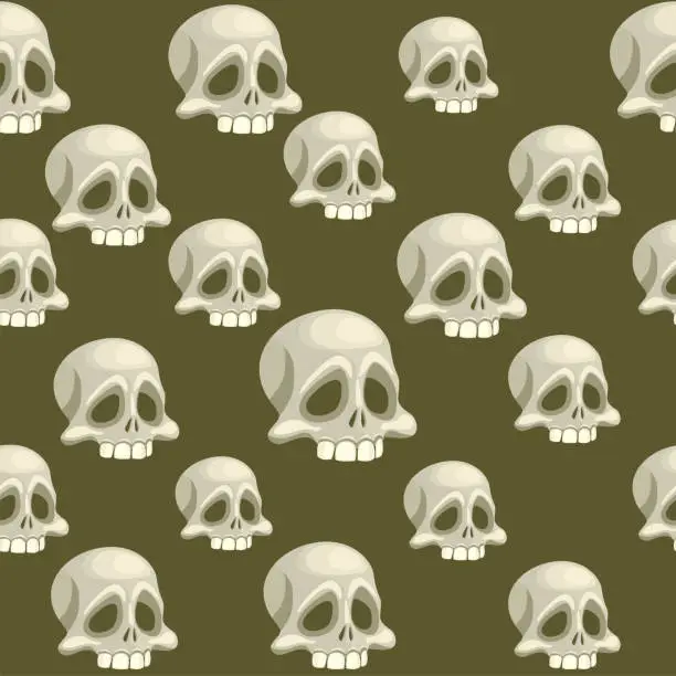 Vector illustration of Seamless pattern with Human skull, head of skeleton. Symbol of death or dangerous. Element for halloween holiday