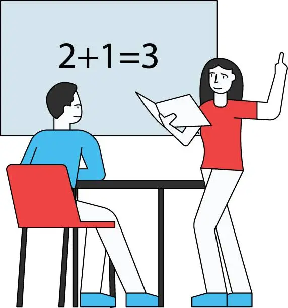 Vector illustration of The girl is teaching math to the student.