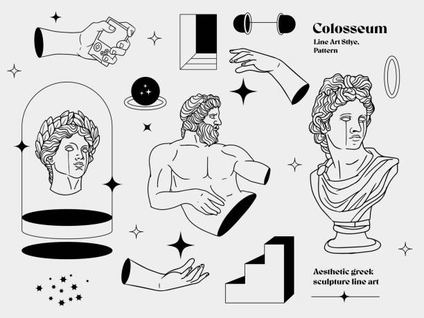 illustrazioni stock, clip art, cartoni animati e icone di tendenza di arte estetica greca della scultura - cultura greca