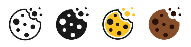 illustrazioni stock, clip art, cartoni animati e icone di tendenza di icone vettoriali dei cookie per la pagina web. set di icone di cookie diversi. - biscuit