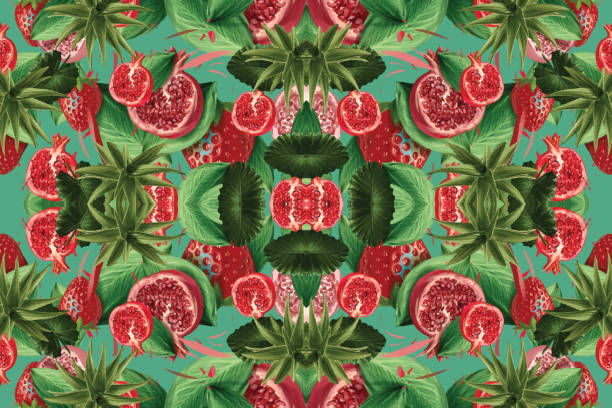 owoce i liście tropikalne - pomegranate fruit tropical fruit freshness stock illustrations