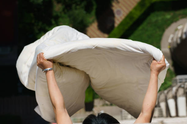 Drying the quilt outdoors on a sunny day