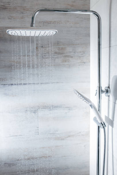 istock Running water from shower in modern bathroom 1488571881