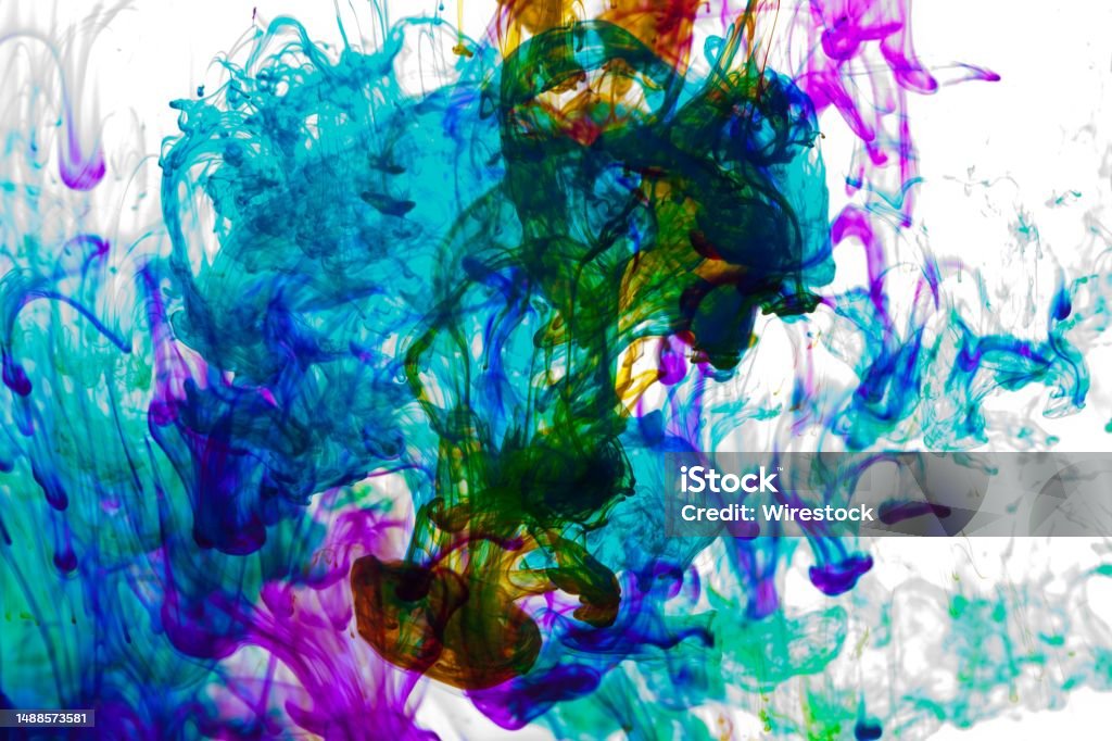 Liquid White Layout Ink Abstract Image Of Different Colored Liquid Inks Spreading And ...