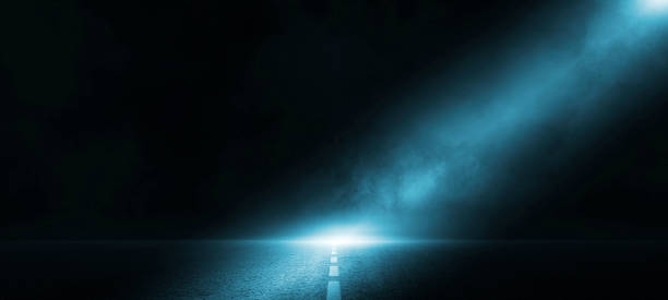 istock Cloud storm dark empty street, dark blue background, The asphalt floor, and studio room with smoke, fog floating up, transportation  background, spotlight, future digital science technology 1488573862