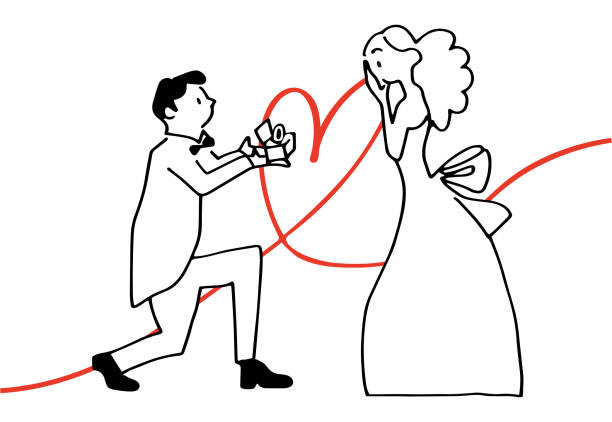 иллюстрация пар, которые предлагают кольцо и делают предложение - wedding reception valentines day gift heart shape stock illustrations
