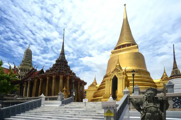 The Temple of the Emerald Buddha or Wat Phra Kaew no people in the time of Corona Virus Disease (COVID-19)