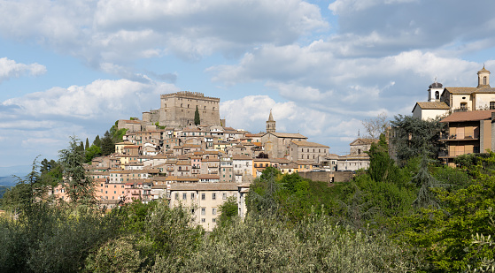 Soriano nel Cimino, Lazio Italy - May 4, 2023  Medieval hilltop town in the Province of Viterbo with 13th century Castello Orsini.
