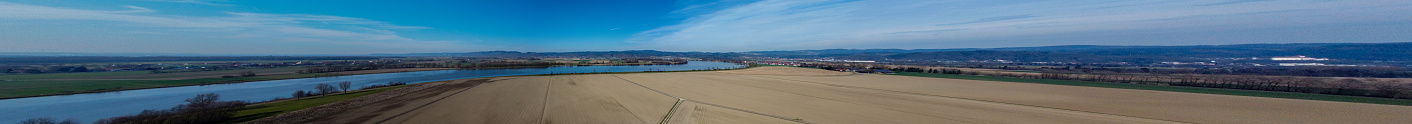 Panoramic photo of the Danube as an aerial view in Bavaria in spring