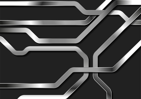 Silver metallic tech stripes abstract geometric background. Vector design