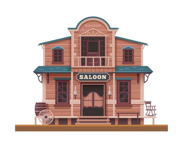 istock Western, Wild West saloon, cartoon town building 1488583250