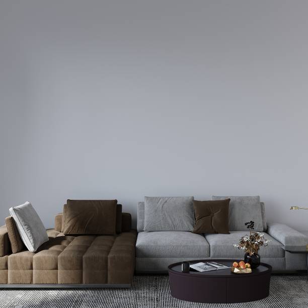 istock Modern Living Room Blank Wall, Realistic Interior Mockup, Frameless Empty Wall, Modern Home Design, Colorful Sofa 1488588578