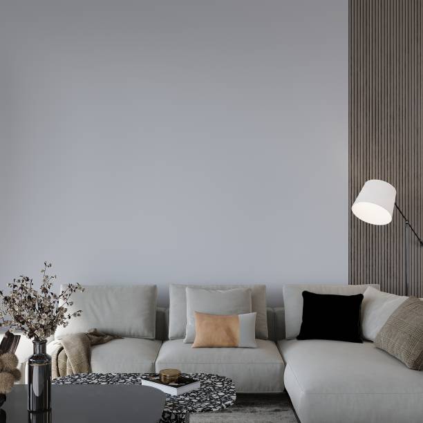 istock Modern Living Room Blank Wall, Realistic Interior Mockup, Frameless Empty Wall, Modern Home Design, 3D Wall Panel 1488588700