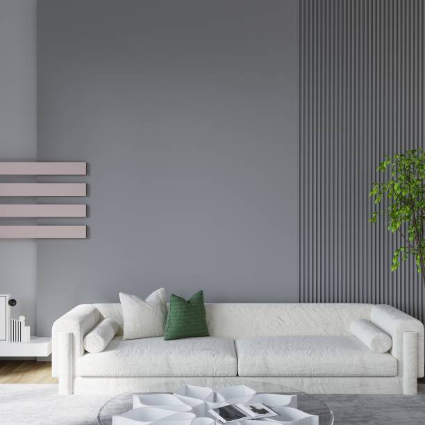 istock Modern Living Room Blank Wall, Realistic Interior Mockup, Frameless Empty Wall, Modern Home Design, 3D Panel 1488588902