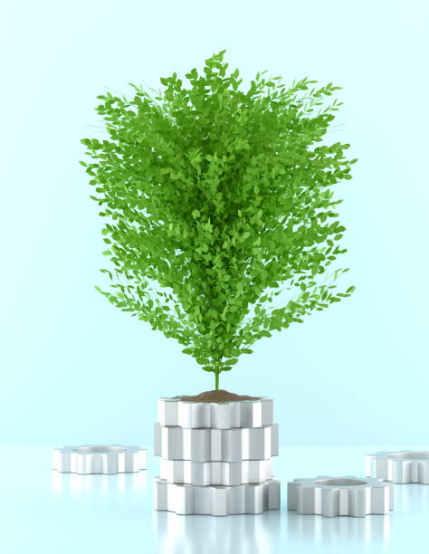 istock Plant growing inside the flower pot shaped cogwheel 1488590432