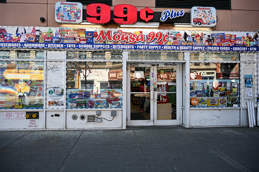 New York City, United States, April 10, 2023 - The 99 Cent Plus store at 102 W 116th St in New York Harlem.