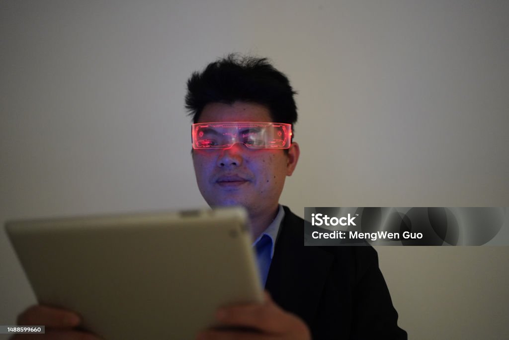Man Using Sidchrome Virtual Technology Interaction For Men Using Tablets Stock Photo ...