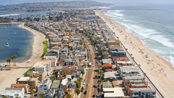 Aerial view of residential buildings near Mission Beach, San Diego, California, USA.