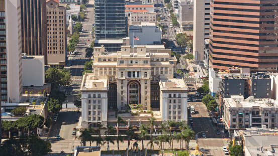 Aerial view of US Grant hotel in city, San Diego, California, USA.