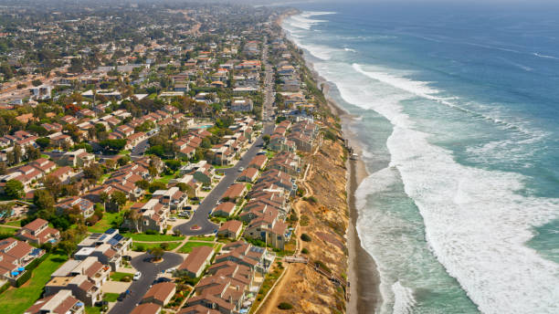 Aerial view of Terramar neighbourhood, Carlsbad, San Diego County, California, USA.
