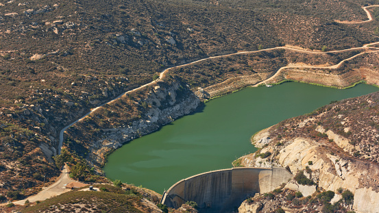 Aerial view of dam near San Diego, California, USA.