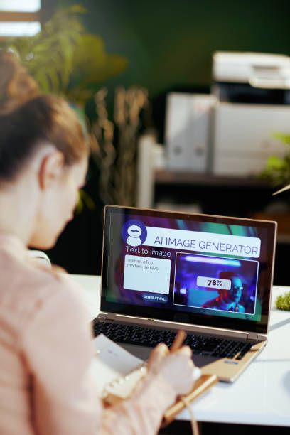 istock Seen from behind business woman using ai generator 1488604314