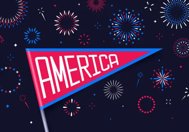 Vector illustration of America Fireworks Patriotic Banner Pennant Flag