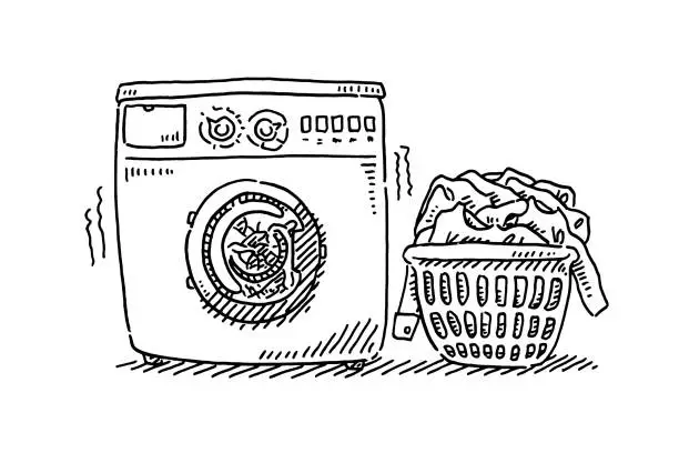 Vector illustration of Washing Machine Laundry Drawing