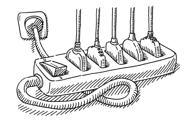 Vector illustration of Switchable Power Strip Drawing