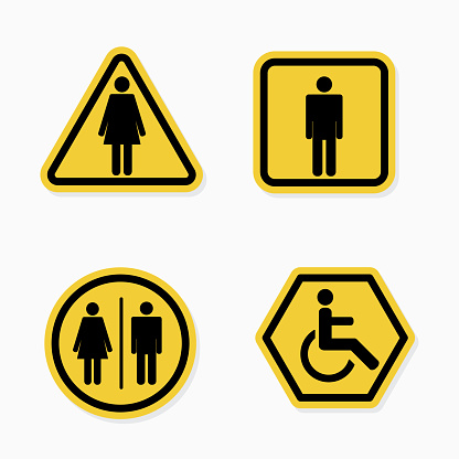 A set of a 4 different shaped public restroom signs. All design elements are on separate layers.