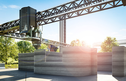 3d printing single-family house with concrete. New technology house building using a modern CNC machine