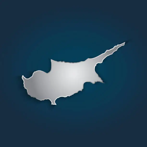 Vector illustration of Cyprus map metallic silver with chrome,  shine gradient on dark blue background.