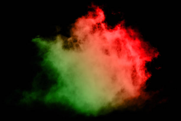 istock Artificial smoke in red-blue light on black background in darkness. 1488611423