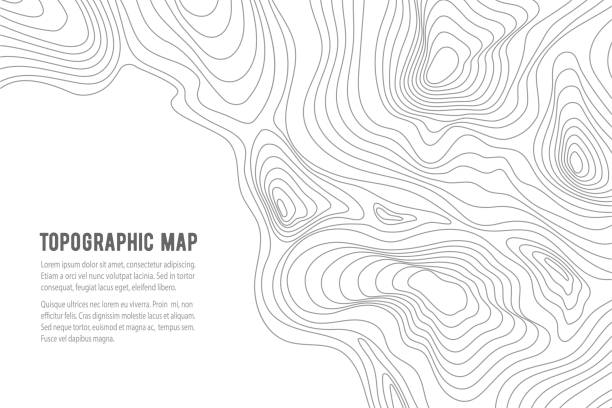 Topographic map, grid, texture, relief contour Topographic map. Grid, texture, relief contour. Sea navigation contour backdrop, ocean or land territory topography vector graphic background or cartography contour topographical pattern wallpaper contour line stock illustrations