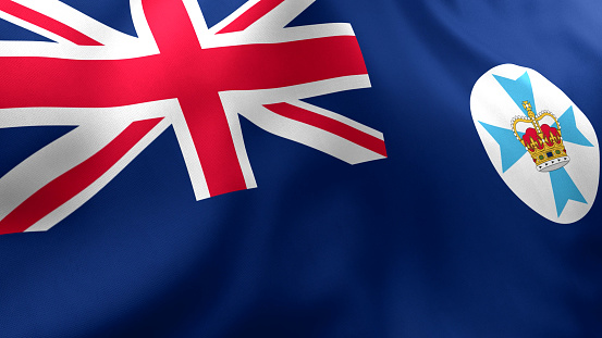 Queensland Flag Low Angle Close up, 3D Render