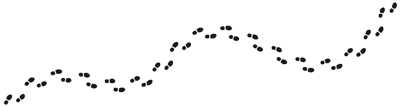 Shoes trail. Human footprints tracking path on white background. Vector illustration.
