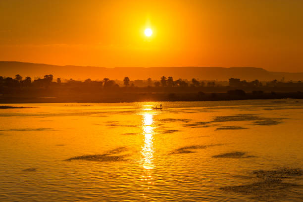 Sunset over the river Nile in Egypt stock photo
