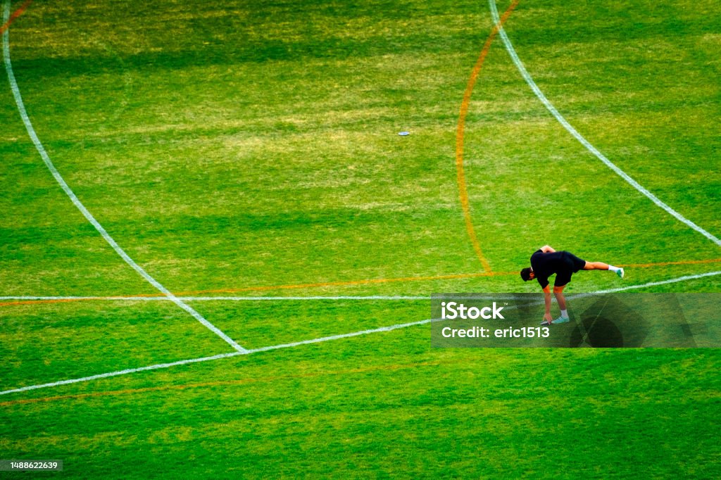 Discus Throw Field Examples Discus Thrower Athlete For Track And Field Picking Up Disc From Green ...