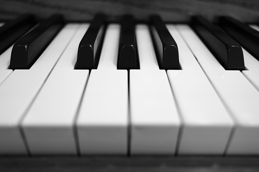Old antique piano keys texture of white and black details for atristic music