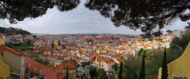 View of the city center of old town Lisbon