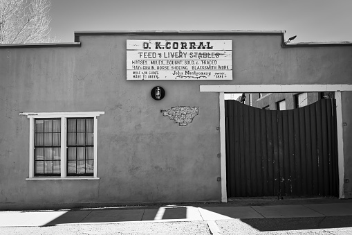 Tombstone, Arizona, USA - March 27, 2023: The O.K. Corral on Allen Street, site of the famous Gunfight at the O.K. Corral.