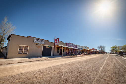 Tombstone, Arizona, USA - March 27, 2023: The O.K. Corral on Allen Street, site of the famous Gunfight at the O.K. Corral.